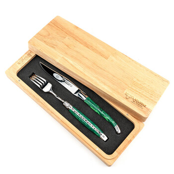 He jiagong french laguiole en aubrac handmade laguiole en aubrac steak western-style dinner knife malachite malachite knife and fork set. 1 knife 1 fork with wooden box