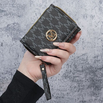 Ye yu 2025 new women's wallet short european and american pu coin purse printed multi-card slot small wallet wallet card bag black