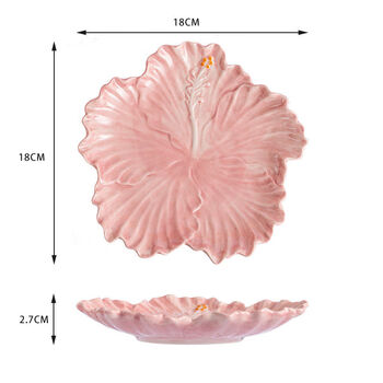 Yusenyike plate and bowl set dish plate western food plate home salad bowl plate personalized tableware pink hibiscus flower 7-inch plate