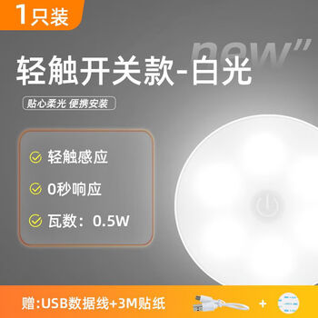 Delixi led night light baby bedside atmosphere light human body sensor light bookcase rechargeable bedroom plug-in night light cold white light 0.5w (touch switch)