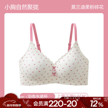 Six rabbits underwear women's small breast gathering no wire bra soft support breast reduction anti-sagging sweet style bra morandi rou crushing flower 70a b