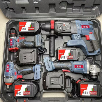 Dongcheng electric tool combination brushless rechargeable lithium electric hammer, hand drill, electric wrench, angle grinder, high power electric hammer + angle grinder + electric wrench + electric drill, four batteries and two rechargeables