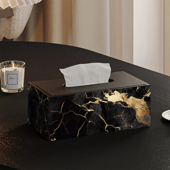 Fantasy light luxury style marble guest tissue box bedroom bedside table paper box remote control storage box high-end gold yelan large leather model