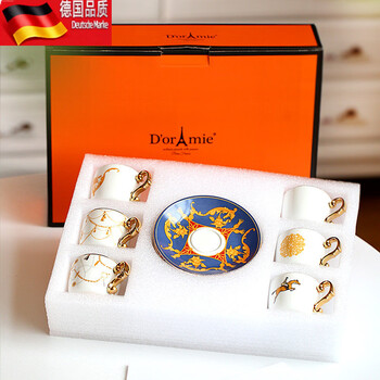 Tuojin retro small turkish coffee cup and saucer tea set gift box gift flower tea cup espresso cup 6-piece set a gift box 6 cups 6 saucers (free 6 gold leaf spoons_no gift bag