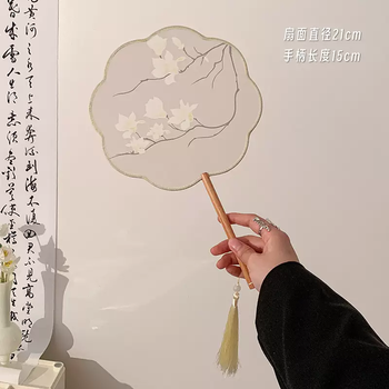 Yusen recalls ancient style new round fan chinese style long-handled cheongsam special photo props dance national style accessories summer high-looking white eight-petal dancing fan