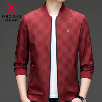 Kbxng jinba mid-green jacket autumn new business casual baseball collar top zipper fashion mall same style red m 170/84a recommended 90-125 catties