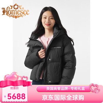 Homesee international light luxury high-end big brand down jacket short goose down jacket women's popular hooded thickened warm puff 01 black s