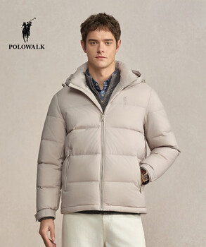 Polowalk men's short bread down jacket 2025 winter new product 90 goose down detachable hooded jacket off-white filled down approximately 140~173g m 170/m