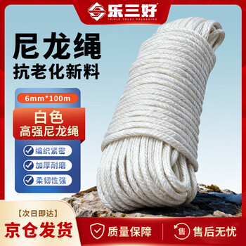 Lesanhao nylon rope 6mm*100 meters white packing rope packing tape high strength binding rope core-covered wear-resistant and anti-aging nylon cable tie braided rope clothesline packaging rope