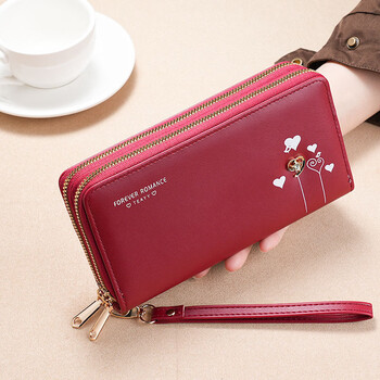 Bags for women 2025 wallet clutch mobile phone bag coin purse multifunctional card bag zipper bag wallet fashionable and versatile burgundy