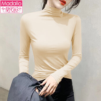 Modal half turtle collar long sleeve bottoming top for women spring and autumn korean style slim fit thin versatile mid-collar top apricot l 100-115 jin