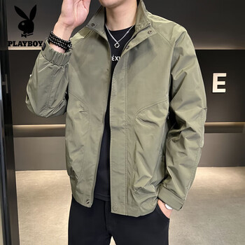 Playboy (playboy) spring and autumn 2025 new trendy brand loose workwear jacket men's spring lapel casual top green l