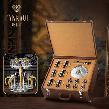 Vankage crystal white wine glass set, light luxury, high-end and exquisite, household gold foil drinking small cups and wine sets (gift box) diamond gold foil 6 pots and 6 cups