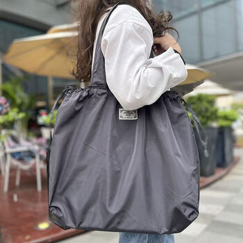 Ye yu large foldable supermarket shopping bag light waterproof drawstring drawstring pocket handbag mommy grocery packaging clothes bag monochrome gray extra large size 51*44 51*44cm extra large size