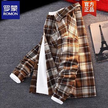 Romon small fragrant style plaid jacket for men in spring and autumn american fashion brand retro loose casual top jacket autumn and winter wt169 brown m