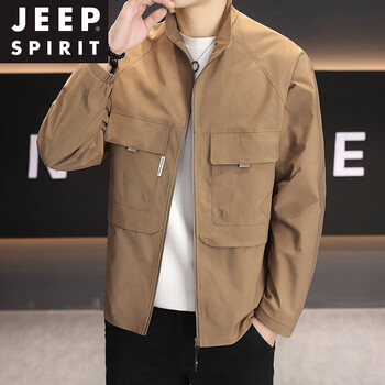 Jeep spirit men's jacket spring and autumn new trendy men's casual jacket men's thin baseball collar work jacket versatile khaki xl