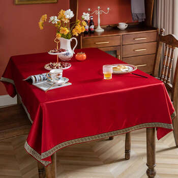 Yusenyi red tablecloth simple coffee table round tablecloth rectangular home wedding celebration red high precision trim 180x300cm