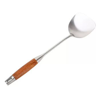 Yusenyi stainless steel household stir-fry pear set anti-scalding spatula long handle colander frying spoon flat shovel kitchen utensils wooden handle 304 oak shovel