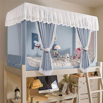 Fantasy uncoated college student dormitory strong blackout mosquito net 90200130 one-piece fully enclosed upper and lower bed curtains huajimeng sky blue ylx five-sided blackout fan rod 120 fully telescopic bracket suitable for 120x190x110
