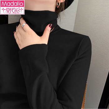 Modal double-sided german velvet bottoming shirt for women, warm plus velvet, thickened turtleneck, round neck top, half turtleneck, long-sleeved t-shirt stack, black (german velvet plus/thick) l (recommended 95-110 pounds)