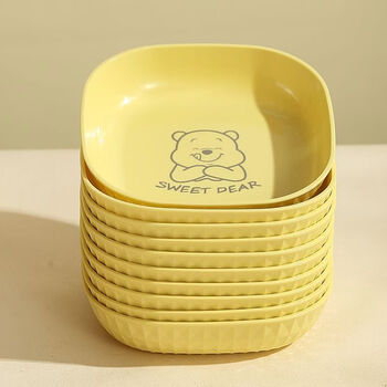 He jiagong japanese-style bone spitting dish household high-looking bone spitting dish table food grade microwaveable vegetable bone dish with base yellow 10 pieces (microwave/dishwasher safe)