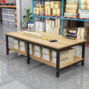 Factory workbench large table cutting table warehouse express packaging table workshop packaging operation table clothing inspection table upgraded version six-legged double-layer length 160 width 100 height 80 cm thickened table legs