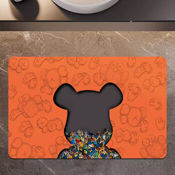 Yong huan chao brand bear soft diatom mud absorbent mat bathroom floor mat non-slip mat bathroom door mat carpet toilet door mat trendy bear orange wordless version 60x90cm environmentally friendly material