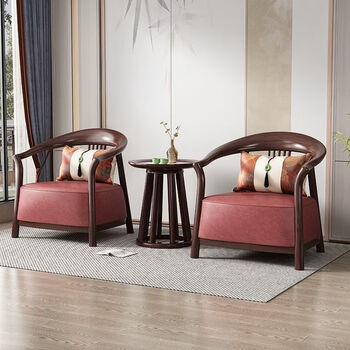 Fantasy new chinese style three-piece solid wood armchair set, black gold sofa armchair, home living room single sofa chair combination, three-piece sofa chair set, all solid wood (delivered in one package)