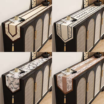 Yusenyi high-end sideboard and drawer cabinet long decorative bunting dining table coffee table cover cloth shoe cabinet tablecloth beihaijiao (triangular tassel table flag) contact customer service to customize the size of the imitation linen table flag/50 per square