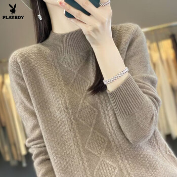 Playboy (playboy) knitted sweater 2026 autumn and winter new thick half-turtle collar twisted hollow pullover warm sweater knitted bottoming sweater official flagship camel counter quality product m recommended 90-100 jin