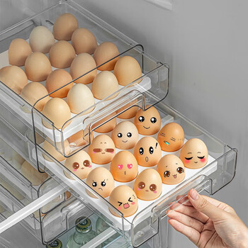 Sungsa drawer-type refrigerator storage box, food-grade refrigerator, large fresh-keeping box, egg box, vegetable organizing box with drain tray, double-layer 5.2l egg box (pet high transparency)