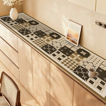 He jian gong shoe counter top mat no-wash tablecloth waterproof and oil-proof table mat coffee table tv cabinet protective mat entrance door side cabinet mat retro parquet __tt-098 tablecloth 40*240cm according to house type_cut