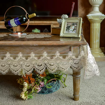 Yusenyi transparent and odorless tpu tablecloth waterproof and oil-proof no-wash coffee table cloth soft glass crystal tablecloth lace dining table cloth golden yellow 140x240cm