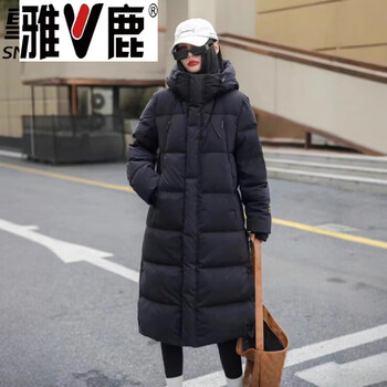 Yalu 2026 autumn and winter new women's long over-the-knee down jacket thickened loose hooded casual warm jacket for women jiujiang jiujiang down jacket for women - black high-end western style small down jacket s high-end western style small down jacket