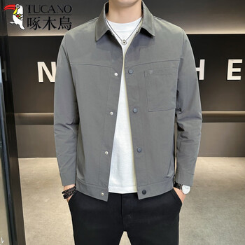 Woodpecker (tucano) jacket men's jacket spring and autumn lapel design casual jacket trendy handsome versatile fashion simple clothes gray 703 regular l