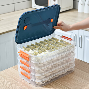 Mppmck household large-capacity frozen portable portable crisper box for dumplings, one layer and one cover, blue