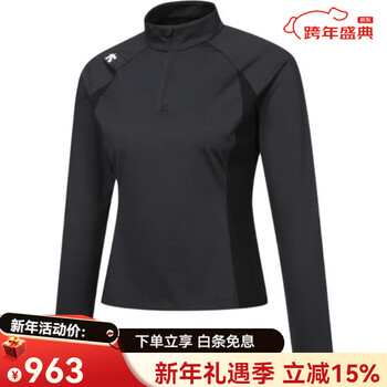 Descente new year's gift logo stand collar straight warm long sleeve t-shirt for women black unisex one size 85