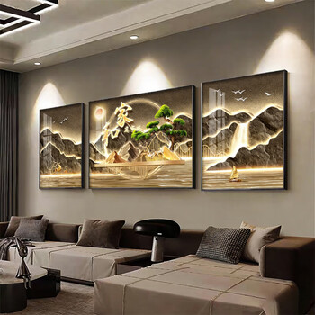 Aohan jiahe wanshixing living room decoration painting light luxury modern sofa background wall hanging painting atmospheric landscape painting triptych mural e3284-jiahe wanshixing left and right 35*50 in 70*50 light luxury gold frame texture canvas thickened aluminum alloy frame