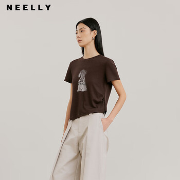Neelly shopping mall's new style spring style waist-cinching short-sleeved t-shirt for women, casual, simple and versatile top, chocolate color s