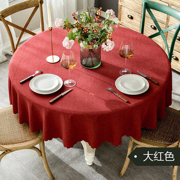 Junyuexi tablecloth light luxury high-end round table round waterproof and oil-proof cotton and linen fabric art round chinese hotel tablecloth for home use big red (fabric sense) round tablecloth 100cm (suitable for round tables with a diameter of less than 50cm)