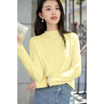 Ives (itisf4) versatile slim-fitting top, classic and unattractive half-turtle collar, long-sleeved inner layered shirt, yellow one size fits all