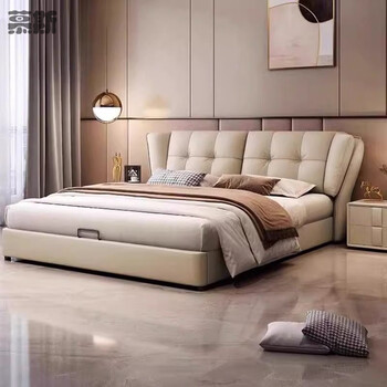 Mousse italian leather bed light luxury master bedroom large bed modern simple 1.8 meter double bed small apartment storage bed soft package wedding bed leather single bed ten years warranty worry-free service 1500mm*2000mm x frame structure
