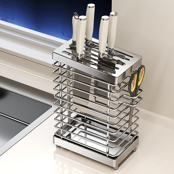 Four seasons muge kitchen rack 304 stainless steel knife rack kitchen knife storage rack knife rack countertop chopstick cage drain rack