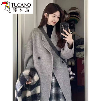 Woodpecker down jacket lining wool woolen coat women's long 2025 winter new small coat style trendy gray quilted style free insurance xl recommended 145-165 catties hangzhou quality