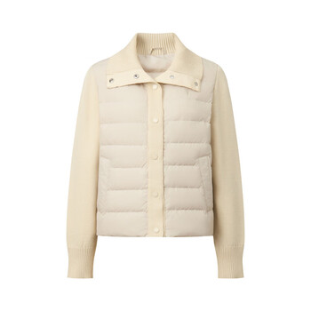 Polowalk women's down jacket 2025 winter new product 90 duck down lapel knitted splicing lightweight down jacket beige filling volume approximately 33.7-42.4g s 155/s