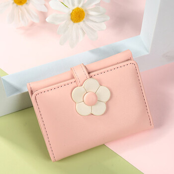Domestic products carefully selected new korean style fashion simple short 30% off women's wallet ins trend multiple card slots cute small w-3602 basic 30% off - small flower pink