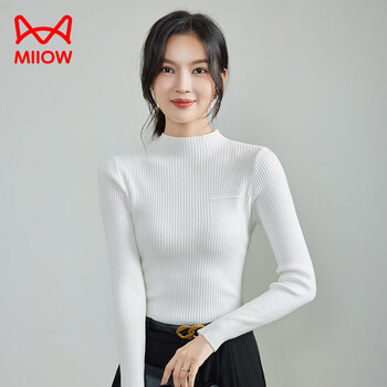 Miiow half turtleneck bottoming shirt for women, small fragrant style long-sleeved sweater, slim fit, elastic inner knitted bottoming shirt, top new white s