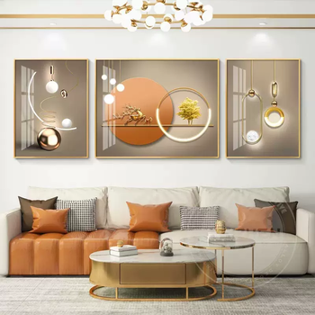 Yusenyi light luxury sofa background wall hanging painting decorative painting atmospheric mural new high-end painting living room high-end 2025 fulu yuyu light luxury gold aluminum alloy craft flat crystal porcelain (high-definition high-quality painting core - flat screen) 3-side 60x80 medium 120x80 side 60x80 suitable for 3