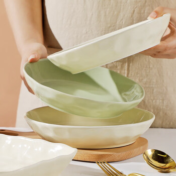 Tuojin ceramic plate dish plate home creative cream style milk white tableware stone pattern round plate square plate rice plate can be microwaved 8-inch round plate stone pattern milk white 2 pieces + milk green 2 pieces can be microwaved and washed