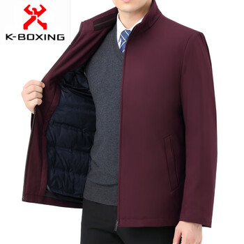 Kbxng men's stand collar removable liner down jacket winter new middle-aged and elderly business casual warm dad clothes 2299 burgundy (removable liner) m 170/48